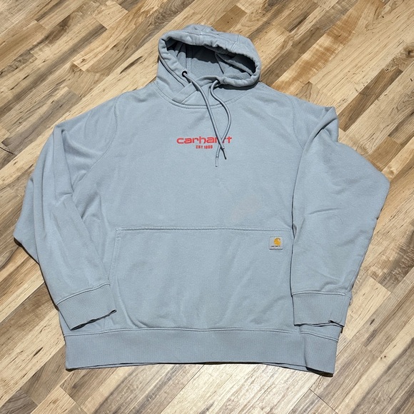 Carhartt Light Gray Hoodie with Red Logo - Picture 1 of 3